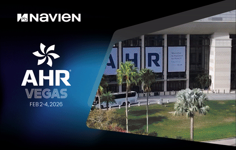 Navien booth video with Navien logo and AHR Expo 2026 logo